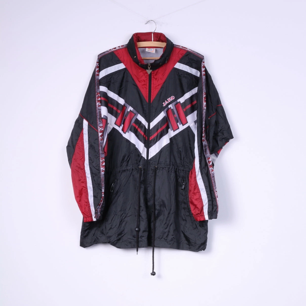 Jako Mens M Lightweight Jacket Black Full Zipper FuBall-Shop Hidden Hood Nylon Waterproof Sort