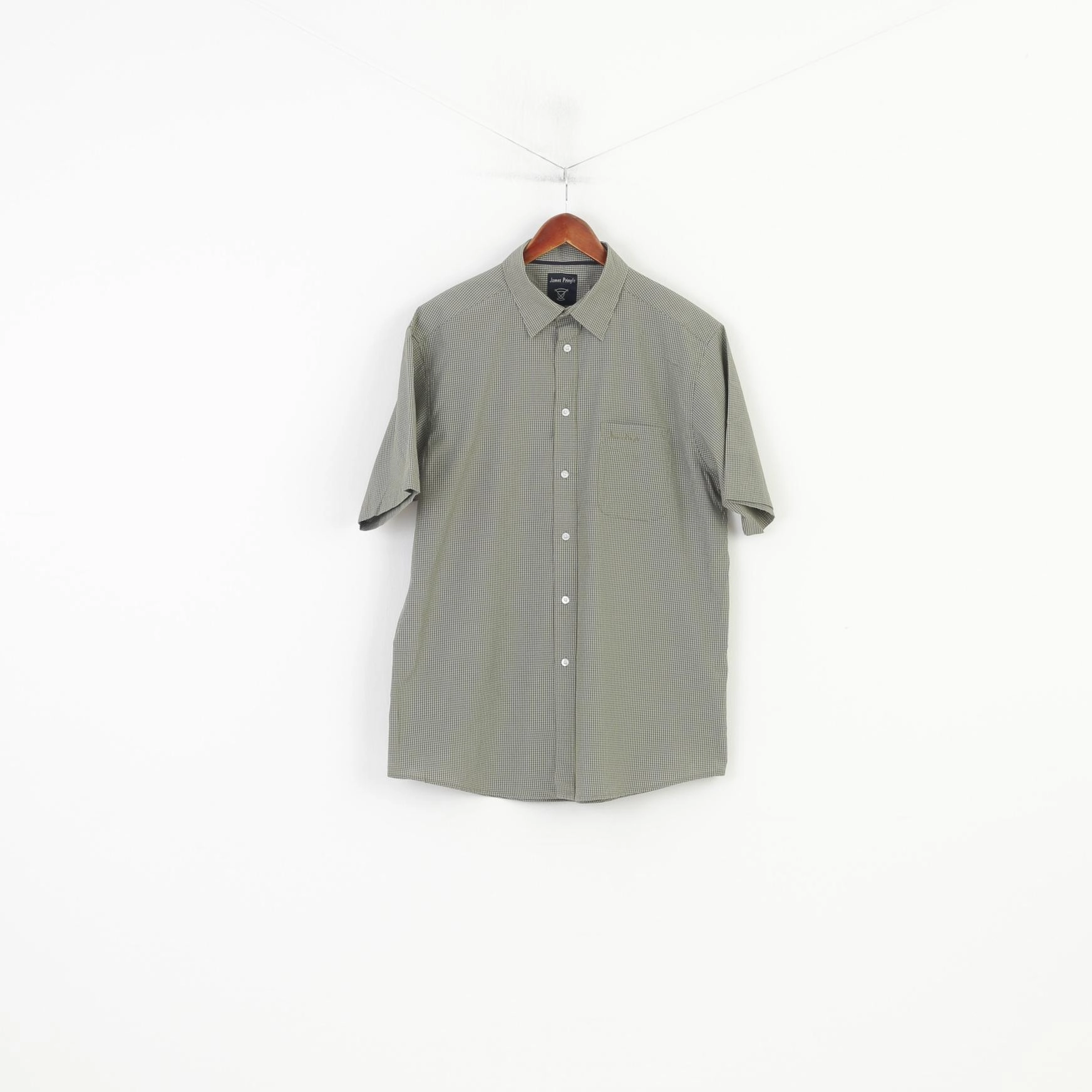 James Pringle Men L Casual Shirt Green Checkered Detailed Buttons Short Sleeve Top Polished Finish Iconic look