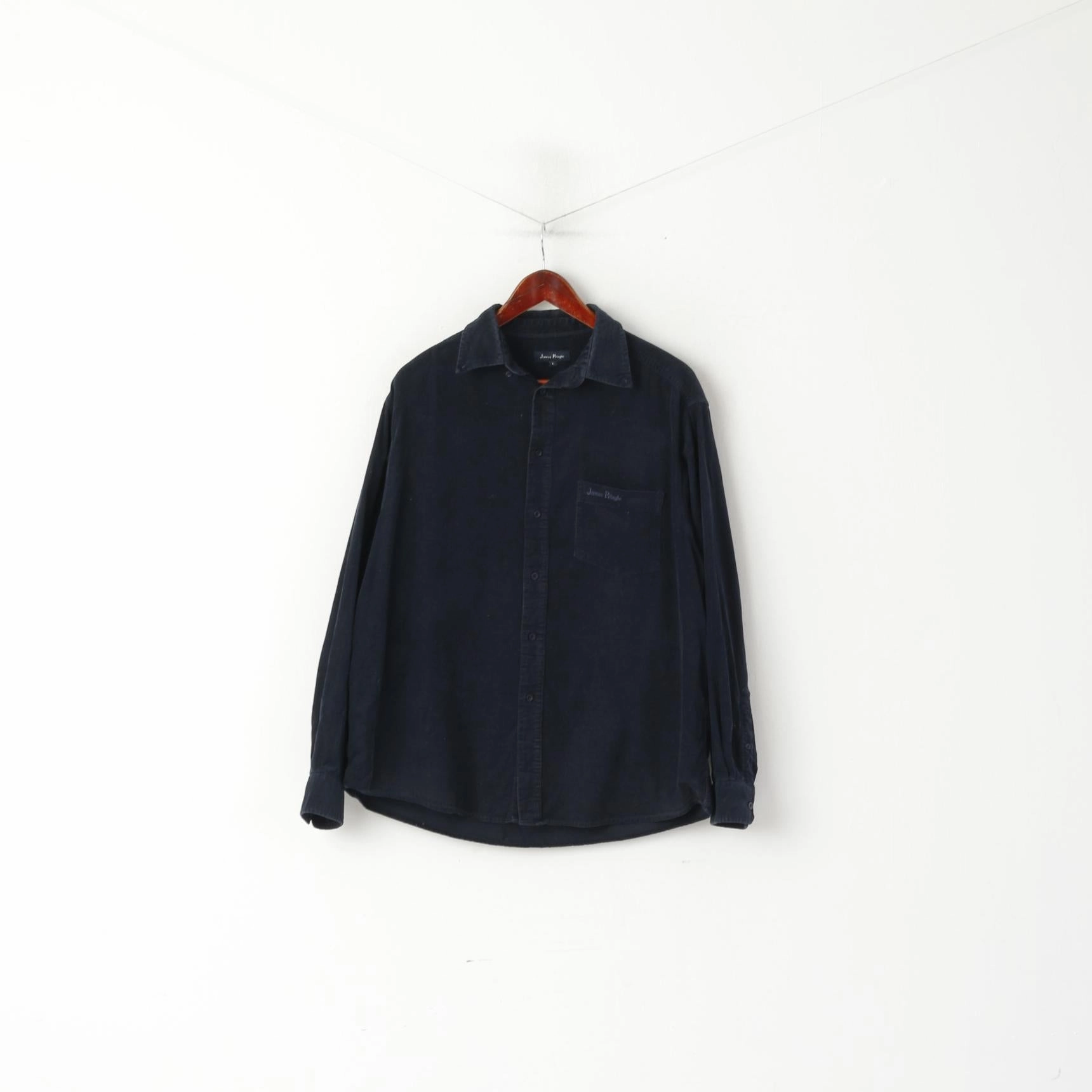 James Pringle Men L Casual Shirt Navy Cotton Western Detailed Buttons Long Sleeve Top Athleisure Wear Sleepwear