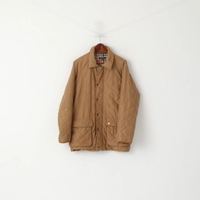 James Pringle Men M Jacket Brown Quilted Full Zipper Lightweight Casual Top Outdoor Comfort