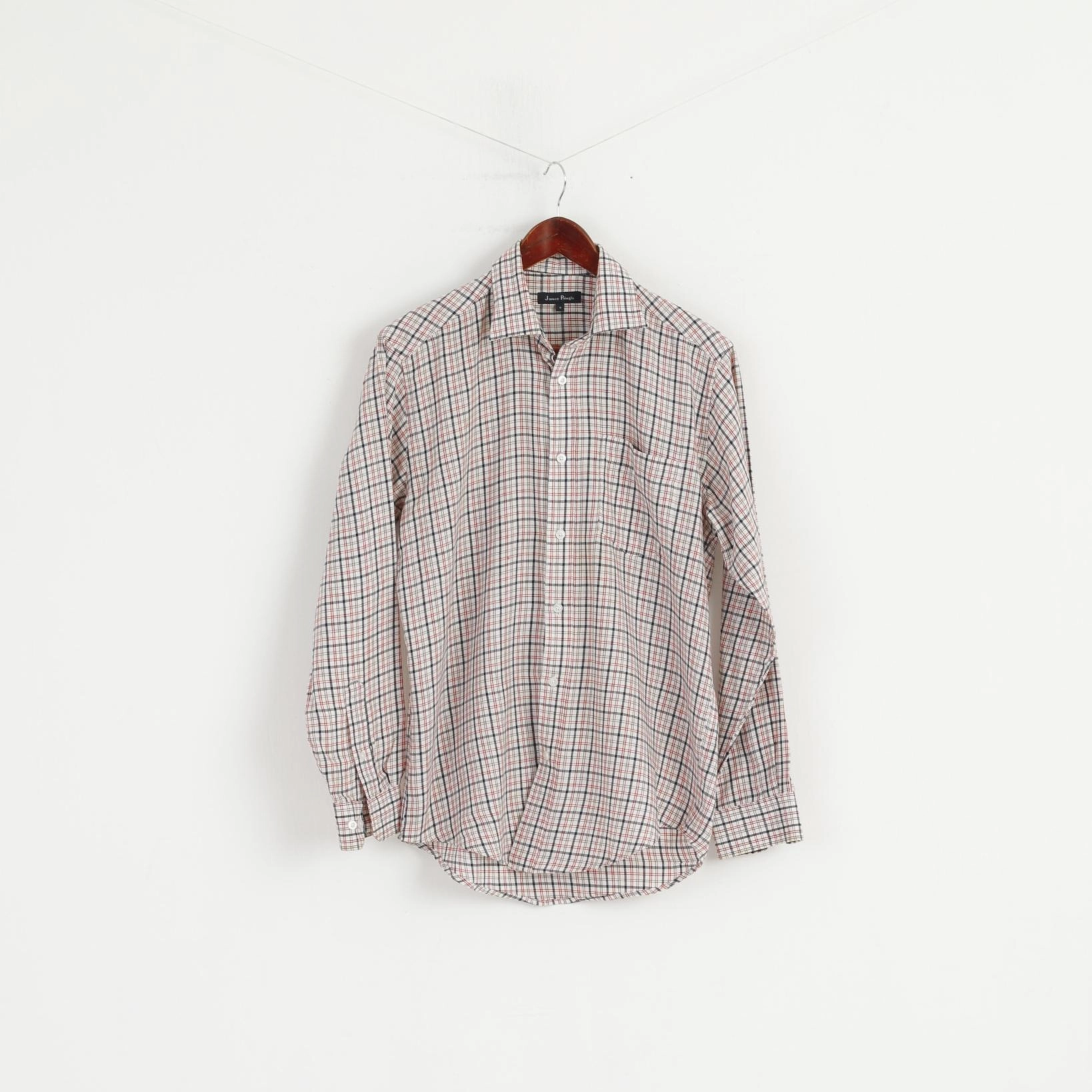 James Pringle Men S Casual Shirt Beige Check Cotton Long Sleeve Pocket Top Plus size option