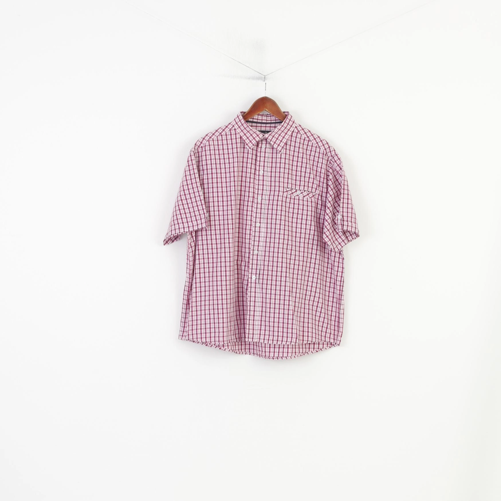 James Pringle Men XL Casual Shirt White Short Sleeve Checkered Vintage Cotton Top Workwear Approved