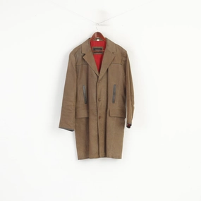 type JC Collection Men 54 44 L Coat Brown Leather Retro Single Breasted Lined Top
