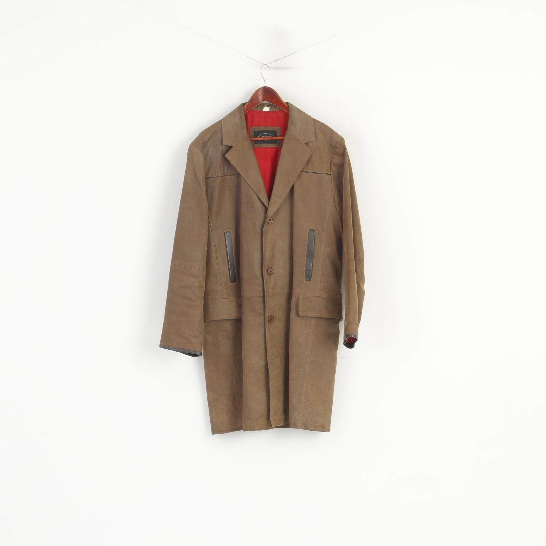 type JC Collection Men 54 44 L Coat Brown Leather Retro Single Breasted Lined Top