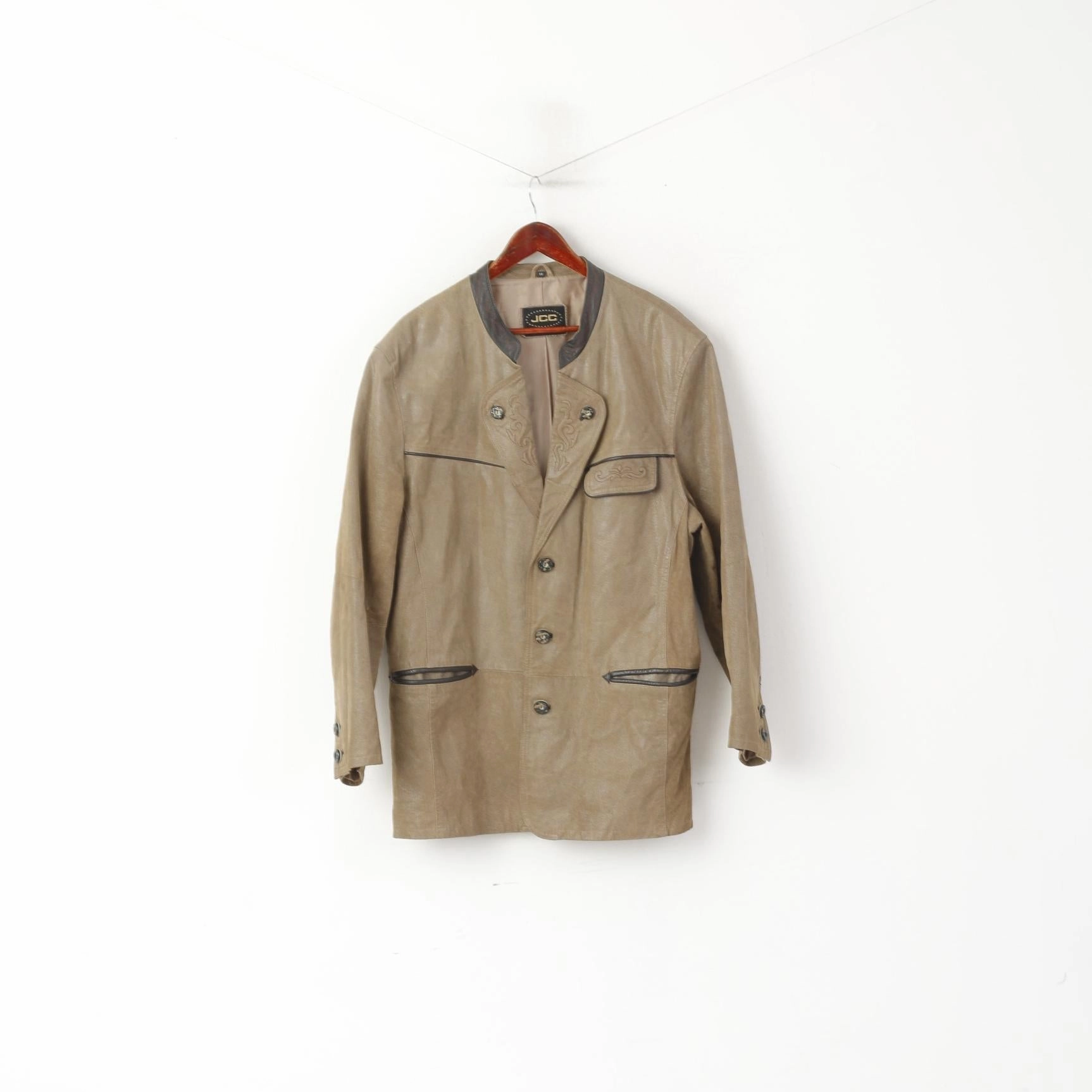 Ergonomic Tailoring Weatherproof Zippers JCC Leather Company Men 56 XL Jacket Taupe Leather Tyrol Trachten Vintage Blazer
