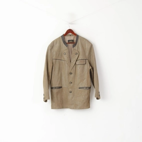 Ergonomic Tailoring Weatherproof Zippers JCC Leather Company Men 56 XL Jacket Taupe Leather Tyrol Trachten Vintage Blazer