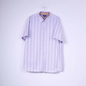 Weekend Adventure Jeff Banks London Mens 3XL Casual Shirt White Striped Cotton Short Sleeve Top