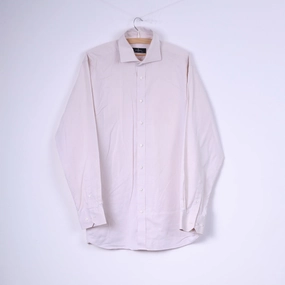 Jeff Banks London Mens 44 17.5'' XL Casual Shirt Cotton Cream Long Sleeve Durable Fabric