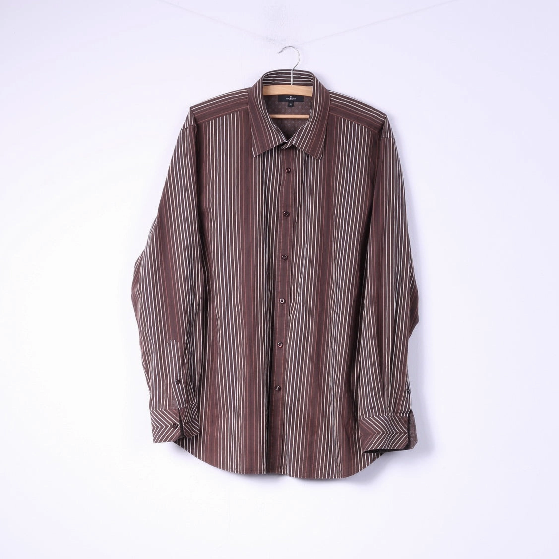 Breathable Material Jeff Banks London Mens XL Casual Shirt Brown Striped Long Sleeve Cotton Top