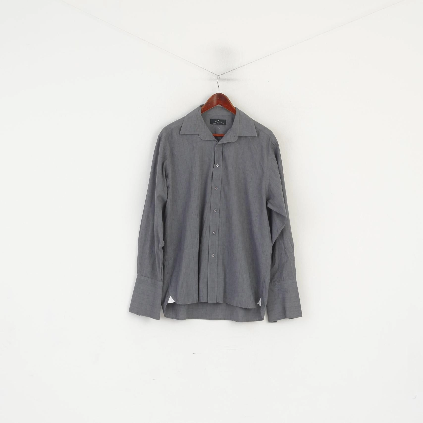 Multi Pocket Utility Jeff Banks Men 41 16 L Casual Shirt Gray Cotton Check Long Sleeve Cuff Top