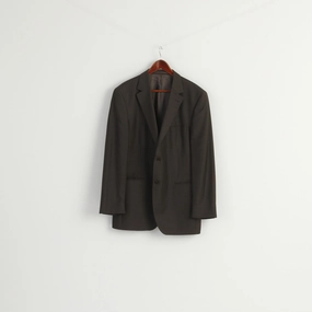 Paul Rosen Men 54 44 Blazer Brown Grey 100% Wool Shiny Single Breasted Jacket Water Resistant Fabric Focus