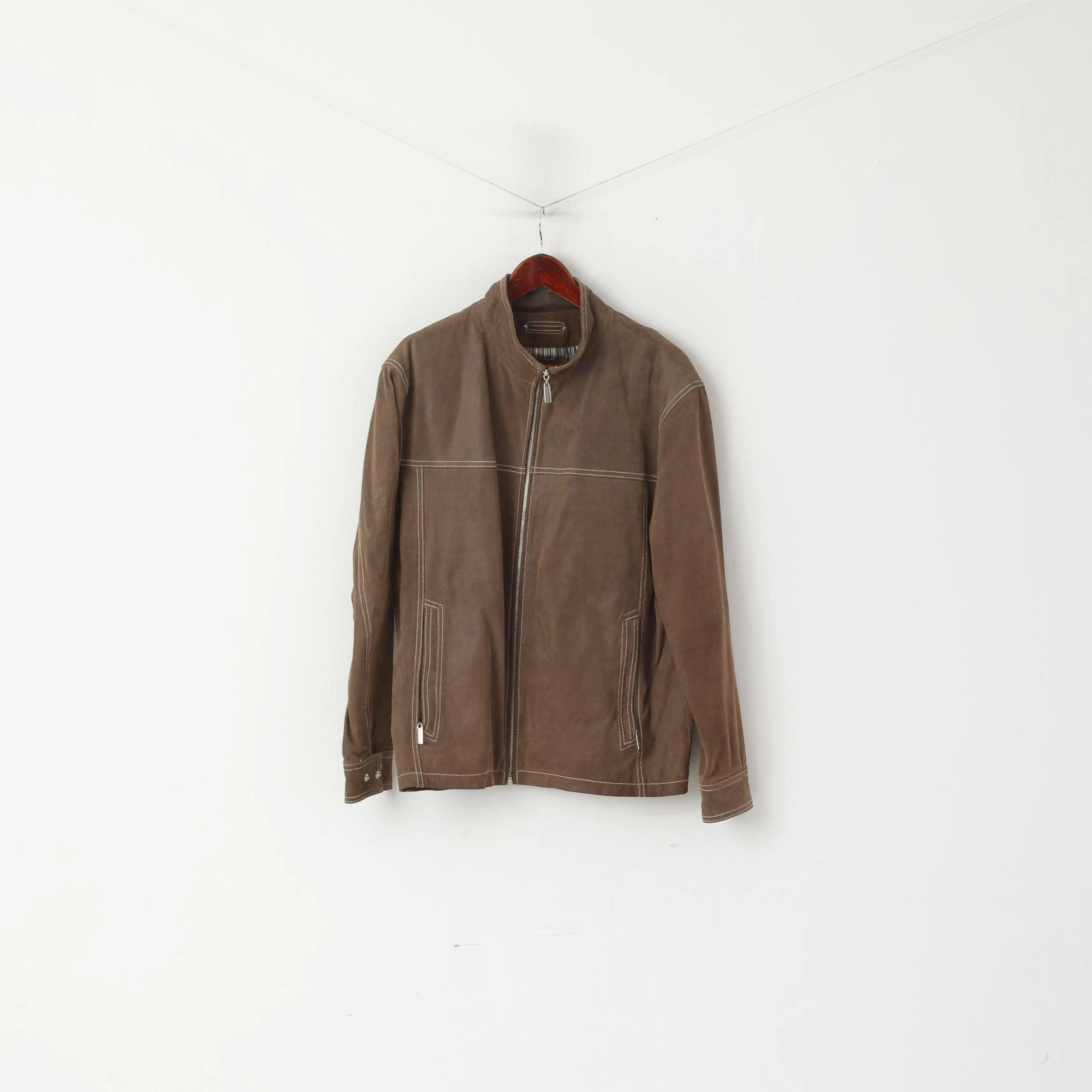 suitable for dance parties Neutral Layer Jilani Collection Mens 48 M Leather Jacket Brown Full Zipper Casual Pockets Top