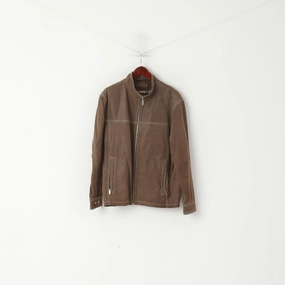 suitable for dance parties Neutral Layer Jilani Collection Mens 48 M Leather Jacket Brown Full Zipper Casual Pockets Top