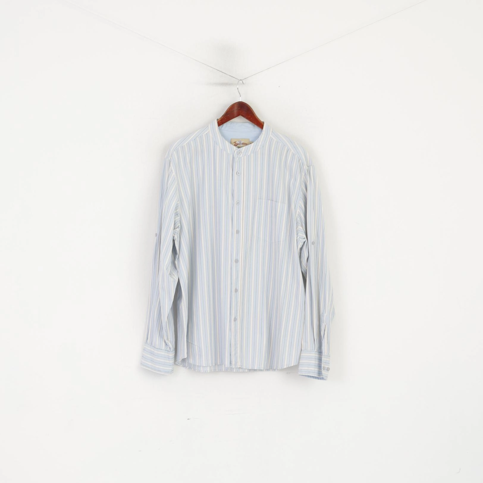 Unisex Choice Joe Browns Men XL Casual Shirt Blue Cotton Striped Stand-up Collar Long Sleeve Top