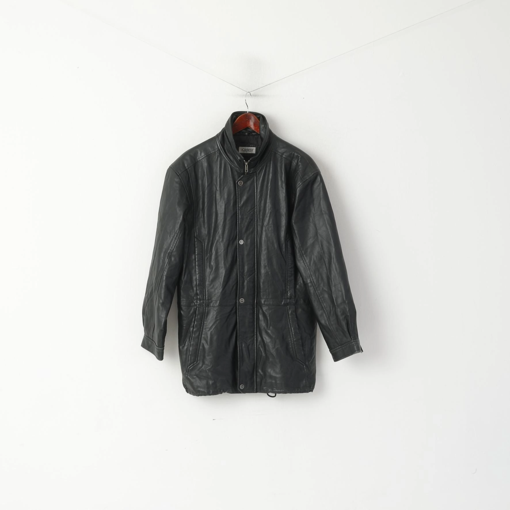 Jofama Men 46 XS Jacket Vintage Black Soft Leather Biker Full Zip Classic Long Top Romance