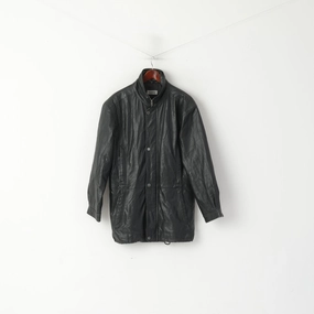 Jofama Men 46 XS Jacket Vintage Black Soft Leather Biker Full Zip Classic Long Top Romance