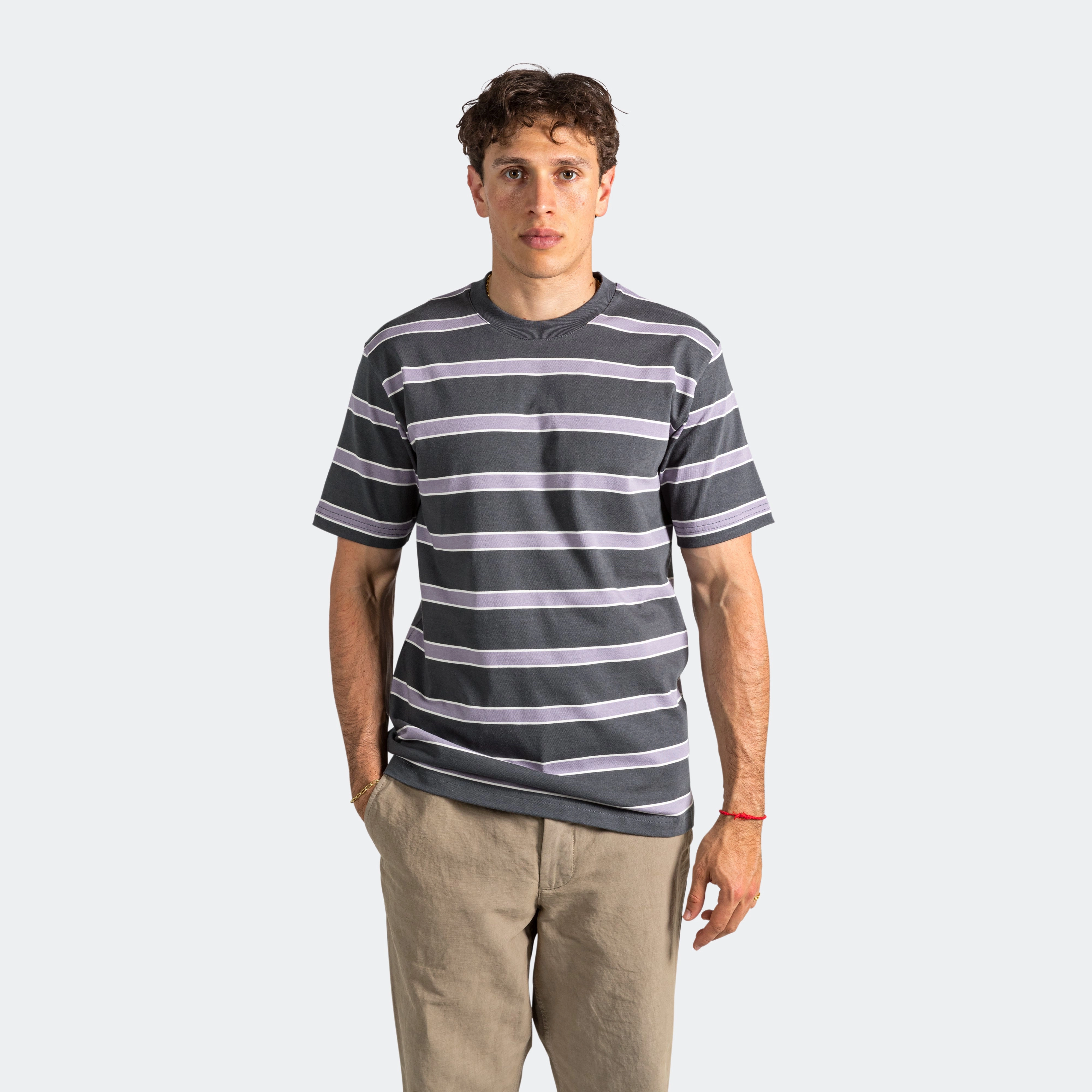 Simple Look Soft Layer Johannes Multicolour Stripe T-Shirt - Battleship Grey