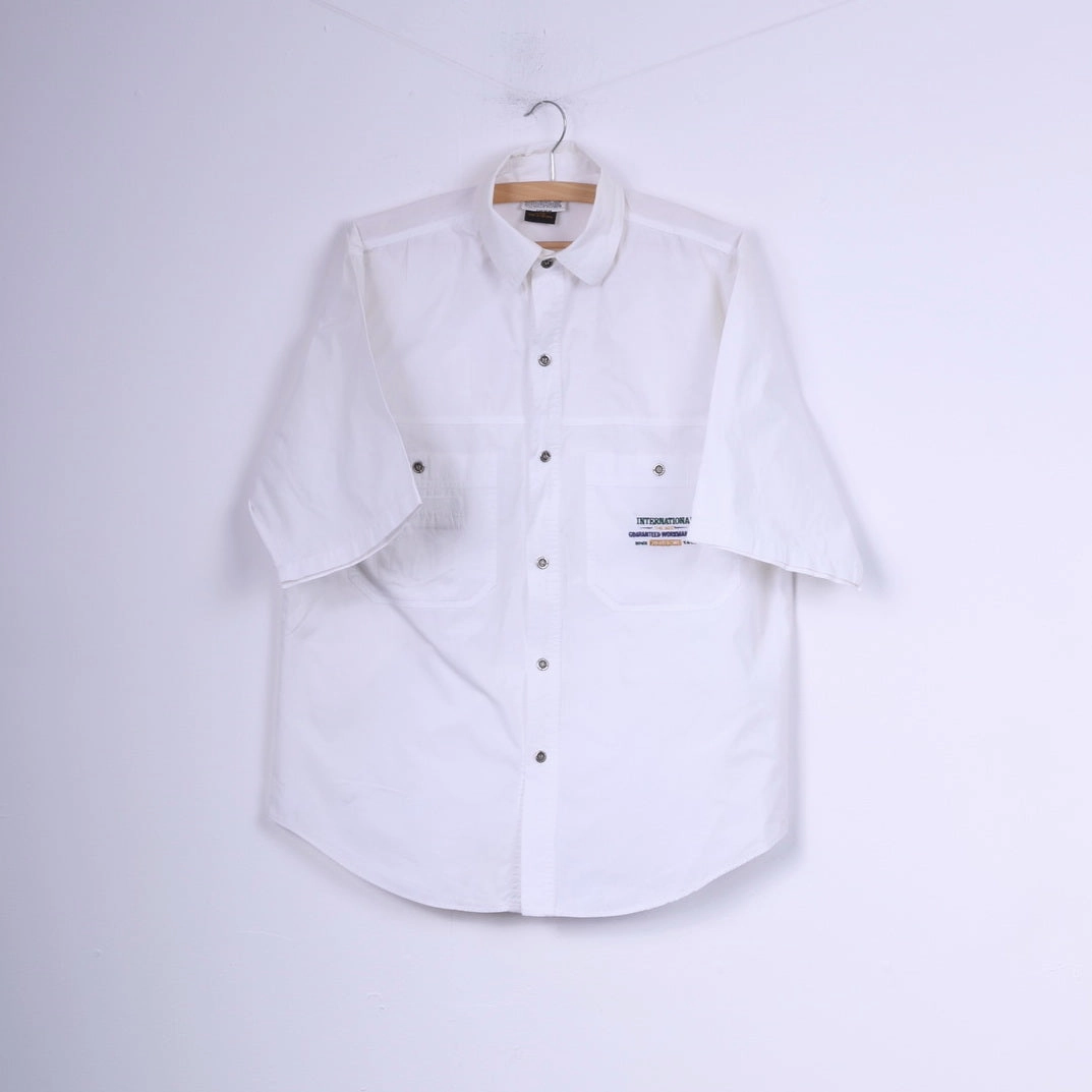 Jordache Jeanswear Mens S Casual Shirt White Short Sleeve Top Vintage Sustainable Choice Stretch Fit Technology