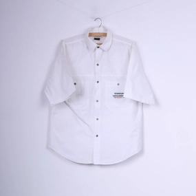 Jordache Jeanswear Mens S Casual Shirt White Short Sleeve Top Vintage Sustainable Choice Stretch Fit Technology