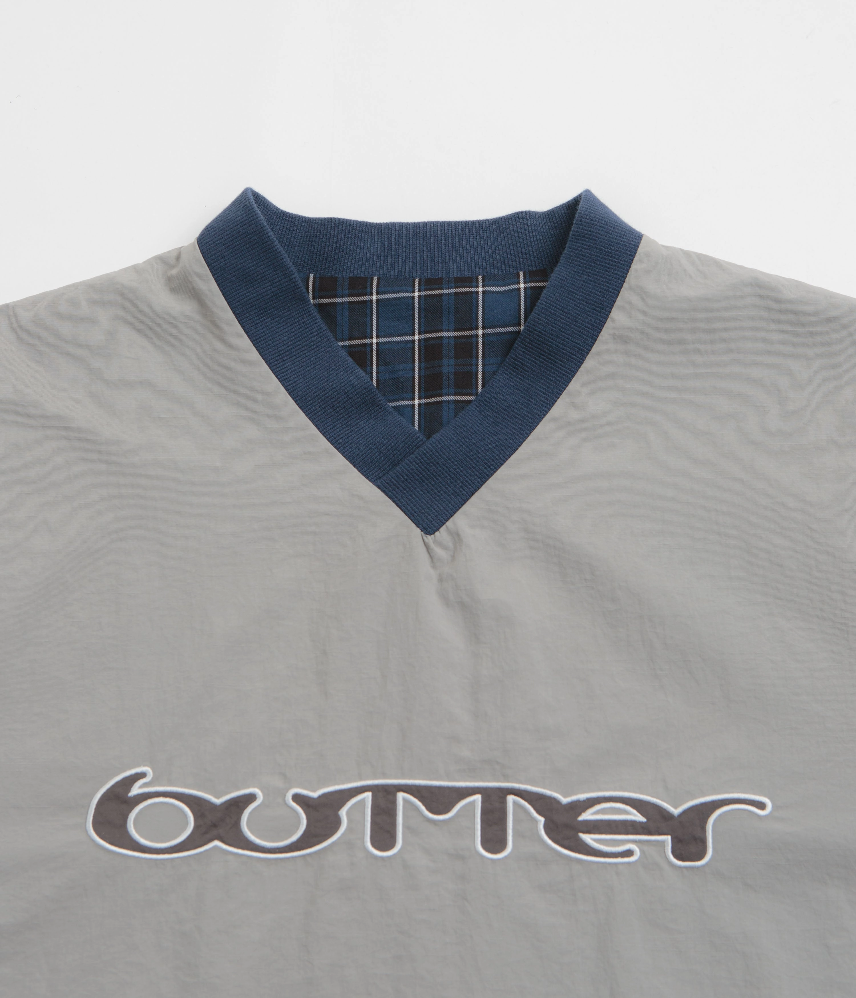 Button Snap Conversion Casual Use Butter Goods Reversible Dugout Pullover Jacket - Grey / Navy