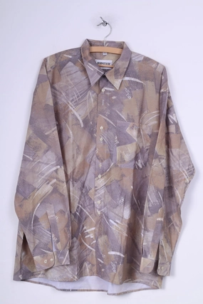 Jupiter Styled By Goldress Mens 43 XL 163/5 Casual Shirt Abstract Print Long Sleeve Green Vintage Artistic Design Camouflage Print