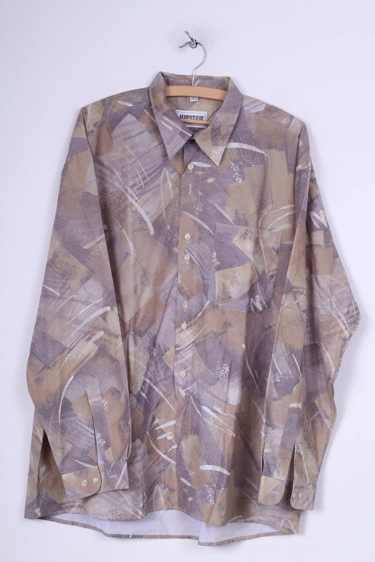 Jupiter Styled By Goldress Mens 43 XL 163/5 Casual Shirt Abstract Print Long Sleeve Green Vintage Artistic Design Camouflage Print