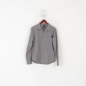 Non Iron Material Subtle Details Kangol Men M Casual Shirt Gryy Cotton Thin Vintage Pocket Long Sleeve Top