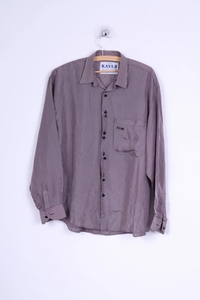 KAYAK Mens M Casual Shirt Purple Checkered Long Sleeve Modern Metallic Finish Relaxed Comfort