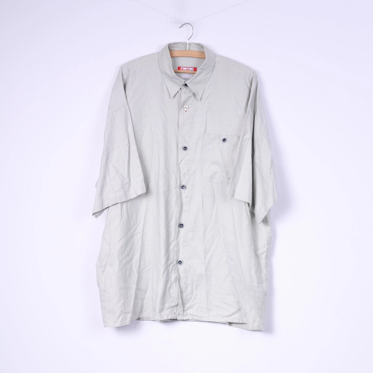 Key West Mens L Casual Shirt Grey Mini Check Detailed Buttons Cotton Top Smooth Texture
