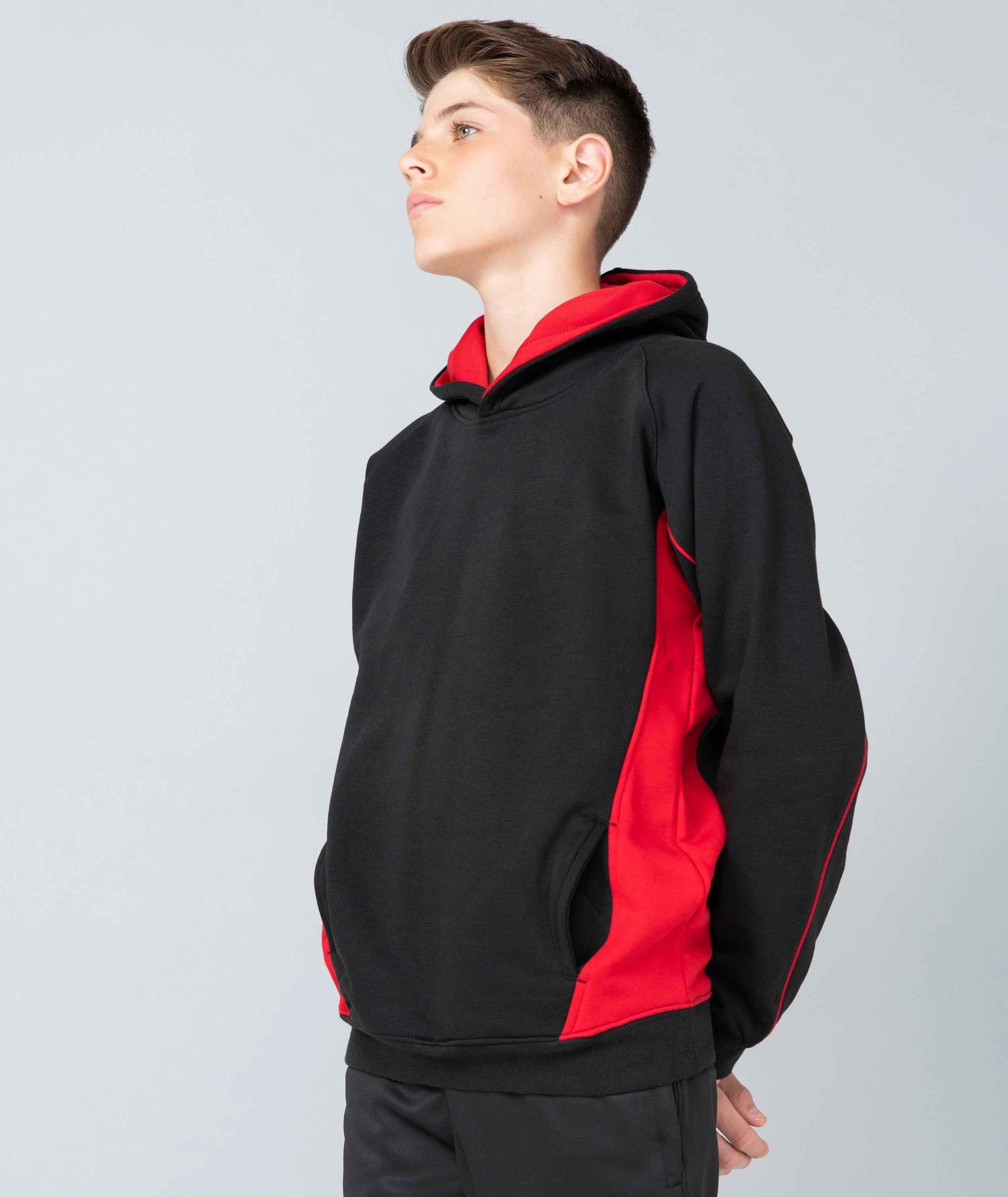 Sherpa Lining Weekend Casual Kids Pullover Hoodie | BLACK/RED