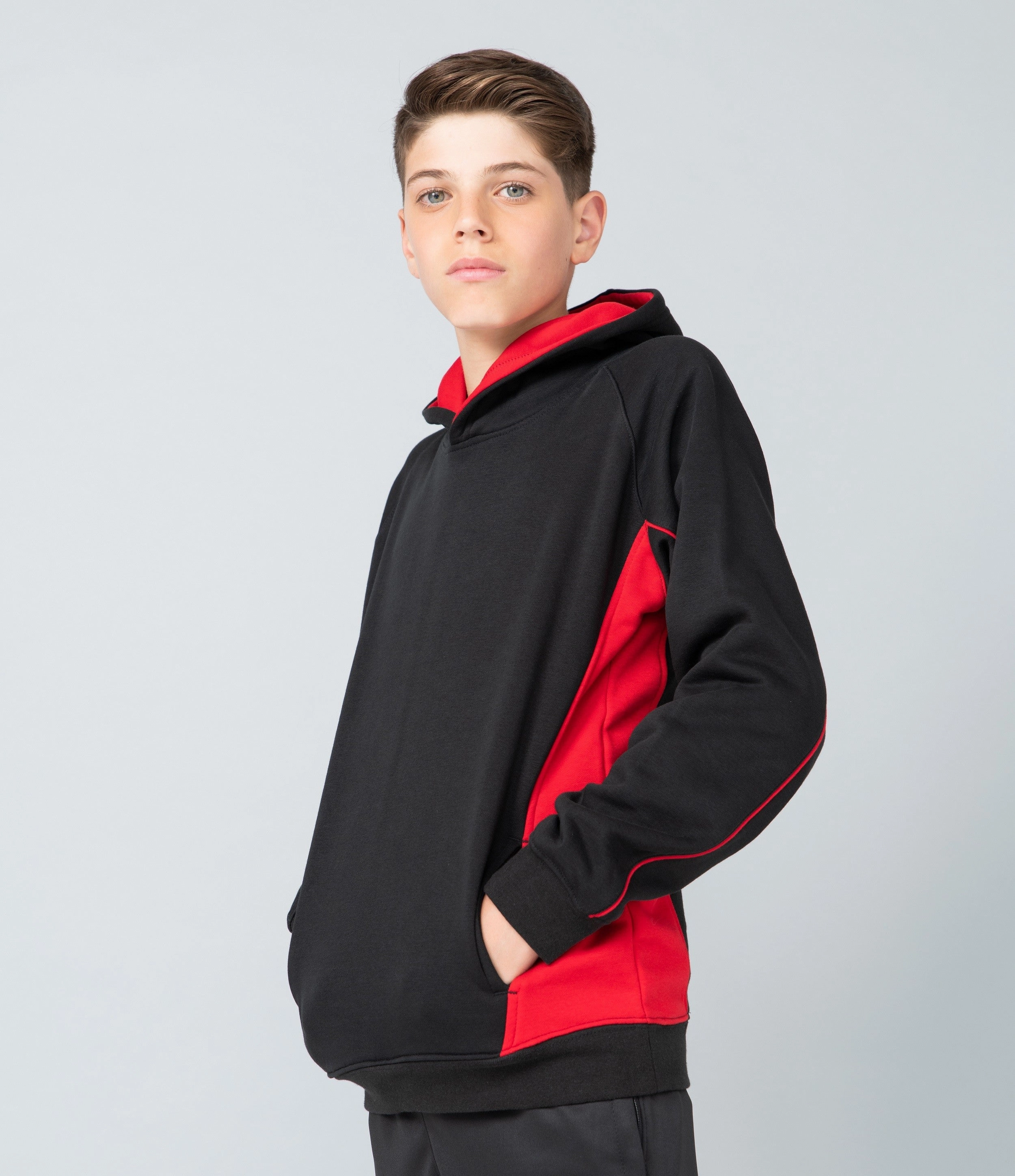 Hidden pockets Kids Pullover Hoodie | BLACK/RED