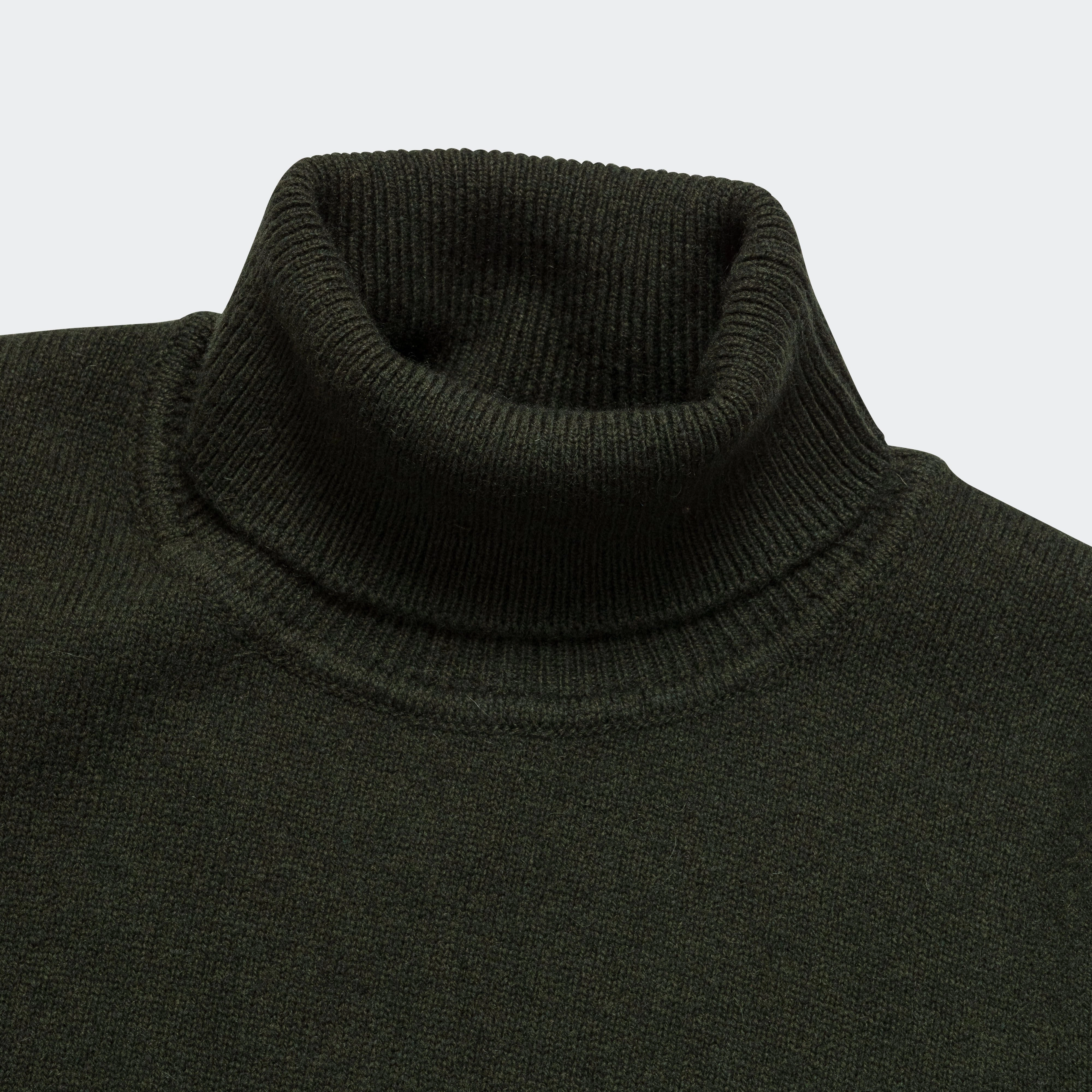 Kirk Merino Lambswool Turtleneck - Army Green Autumn Layer Spandex Integration