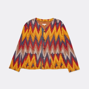 Yarn Dyed Outdoor Warmth Knit Cardigan - Red/Navy Ikat Knit