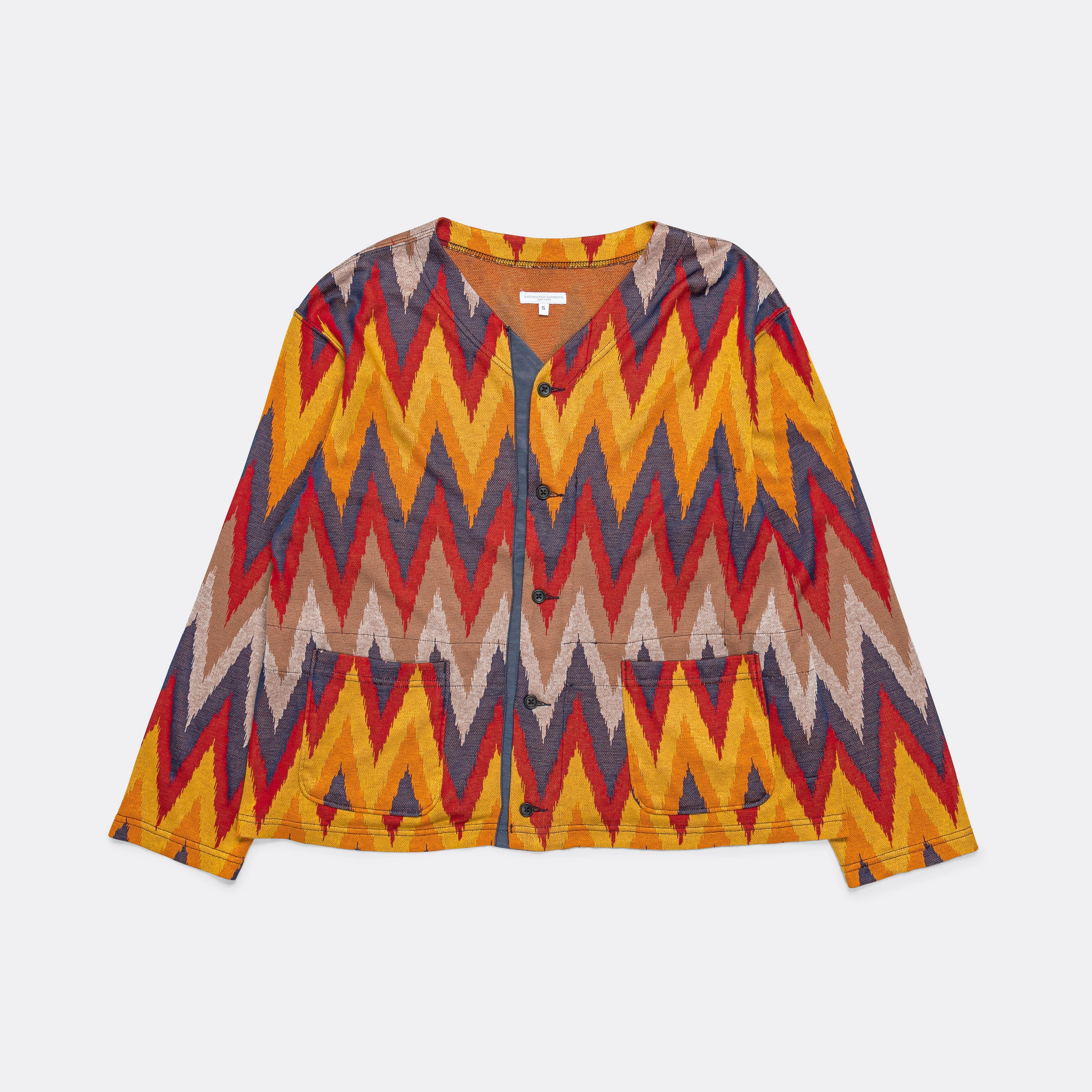 Yarn Dyed Outdoor Warmth Knit Cardigan - Red/Navy Ikat Knit