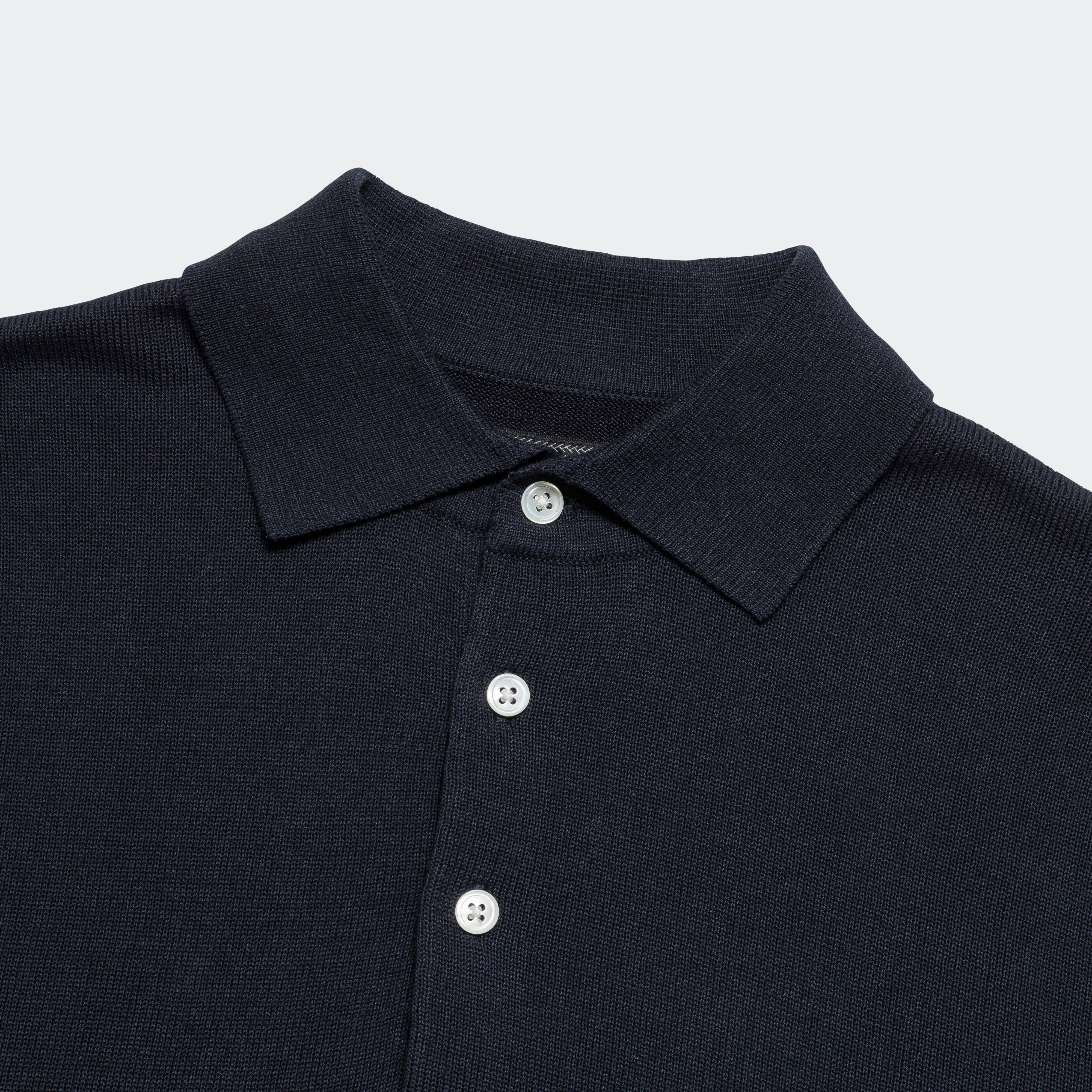 Asymmetrical Cut Knit Polo 12G - Navy