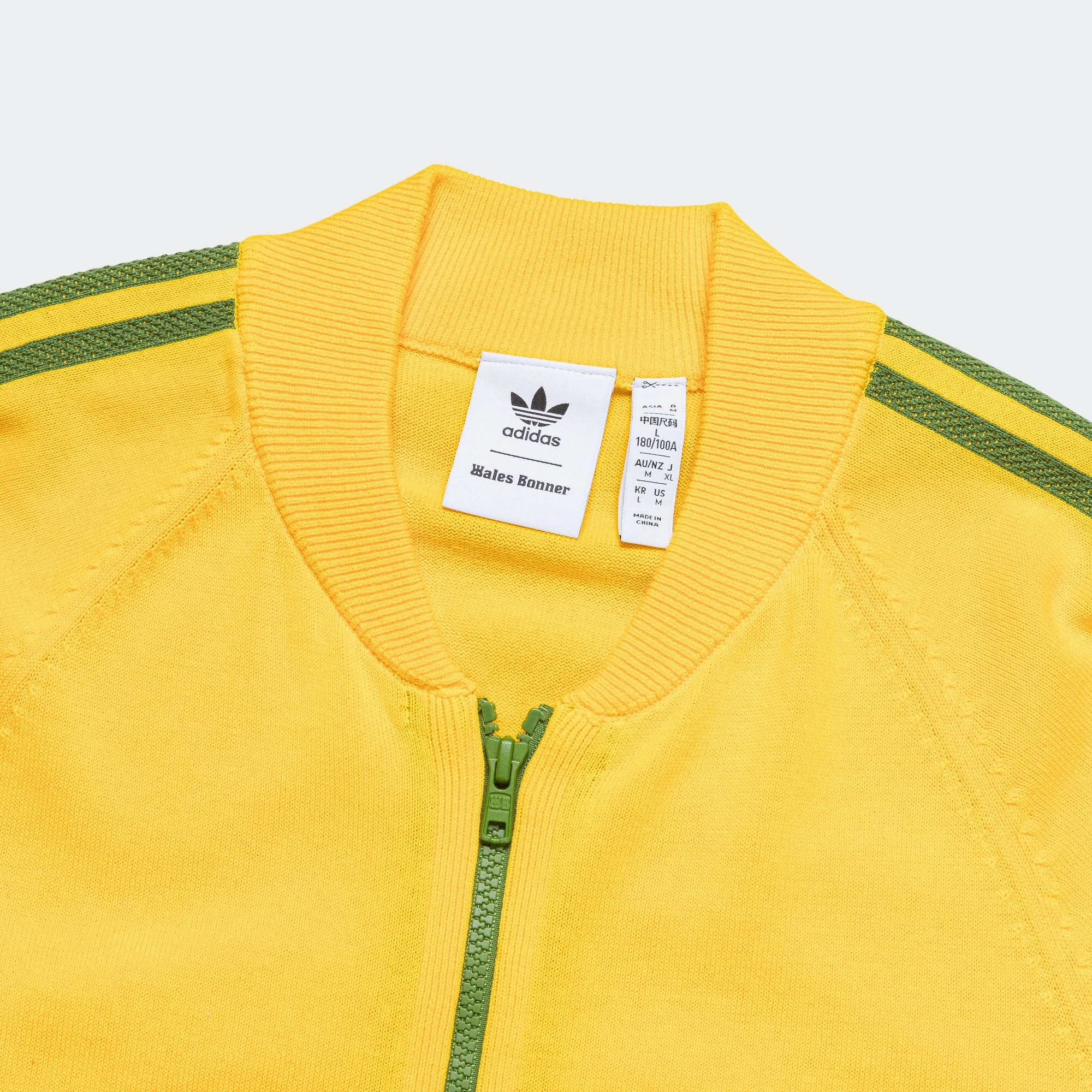 Knit Track Top x Wales Bonner - Bold Gold/Crew Green Zipper Closure Mechanism Clean Silhouette