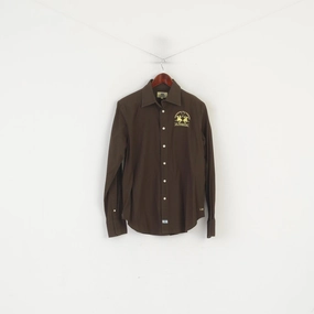 La Martina Men L Casual Shirt Brown Cotton Polo Argentino Long Sleeve Top All-Weather Ready
