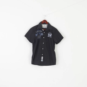 Stretch Material La Martina Men L (M) Casual Shirt Black Cotton Short Sleeve Buenos Aires Top