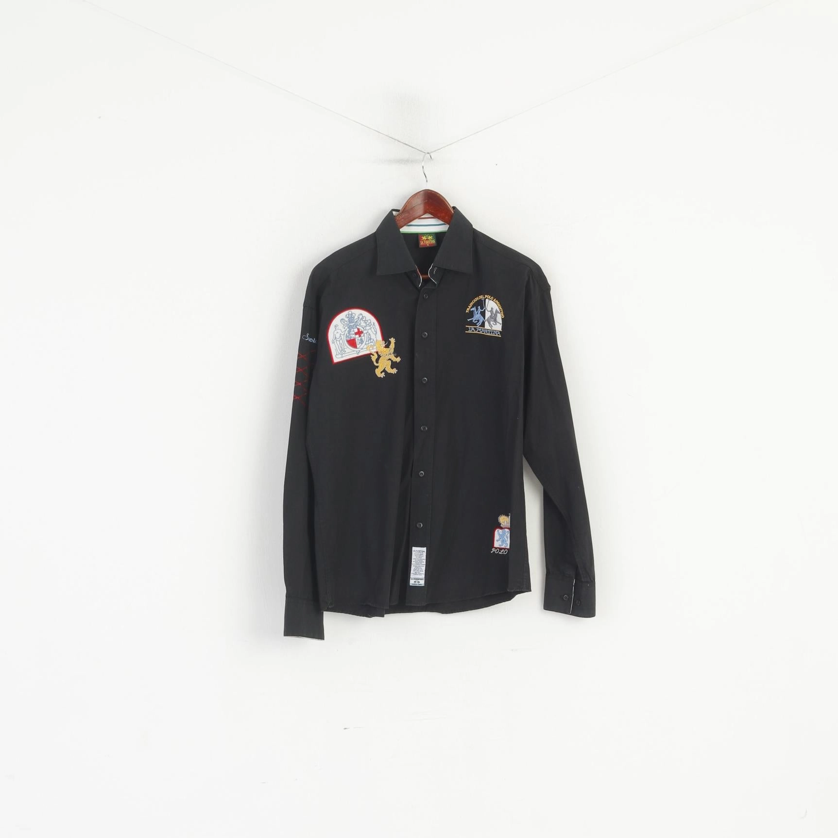 La Martina Men XL (L) Casual Shirt Black Cotton Polo Argentino Long Sleeve Top Luxurious Feel Gym Companion
