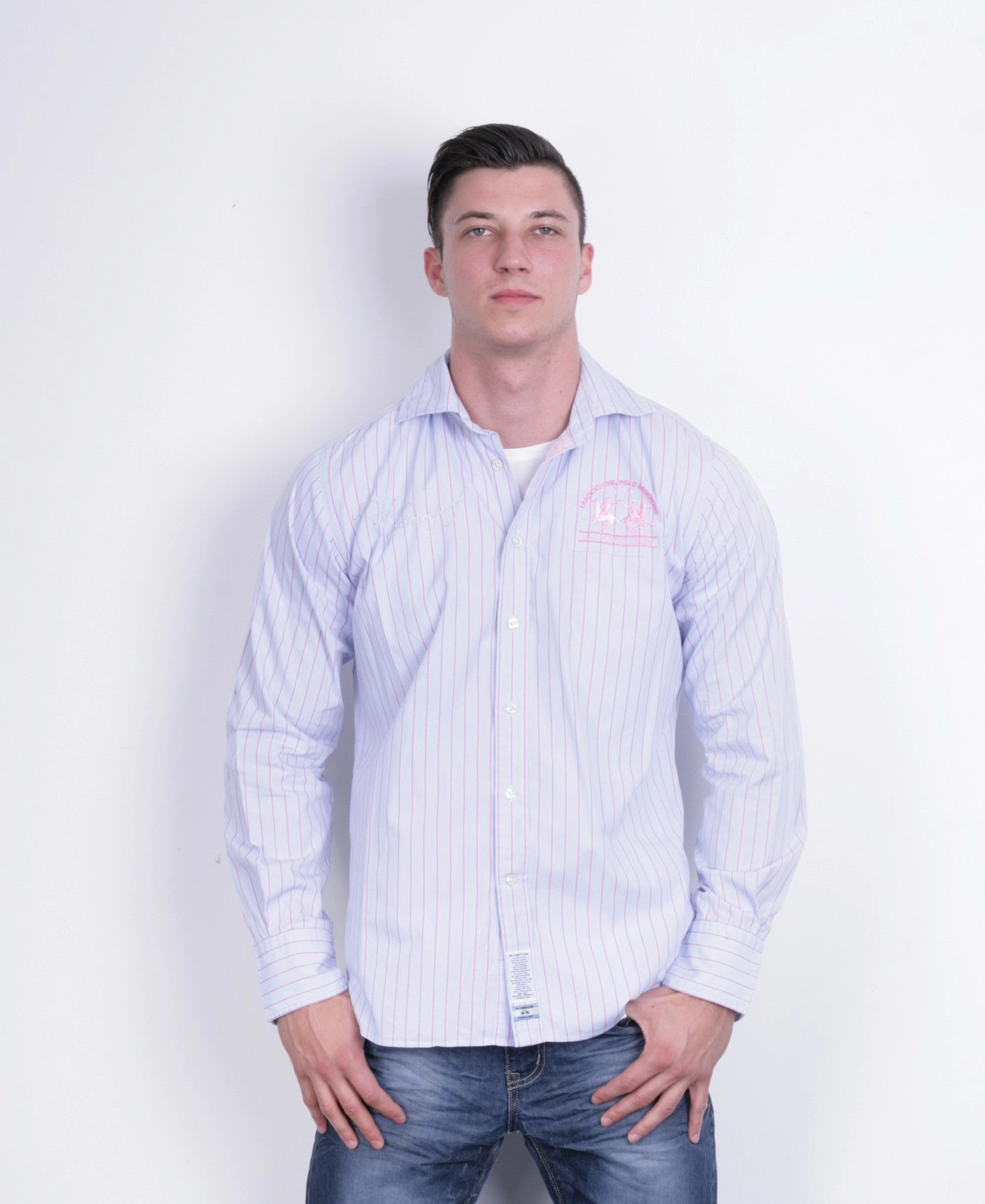 garden party Polo Style La Martina Mens L Casual Shirt Blue Cotton Buenos Aires Long Sleeve