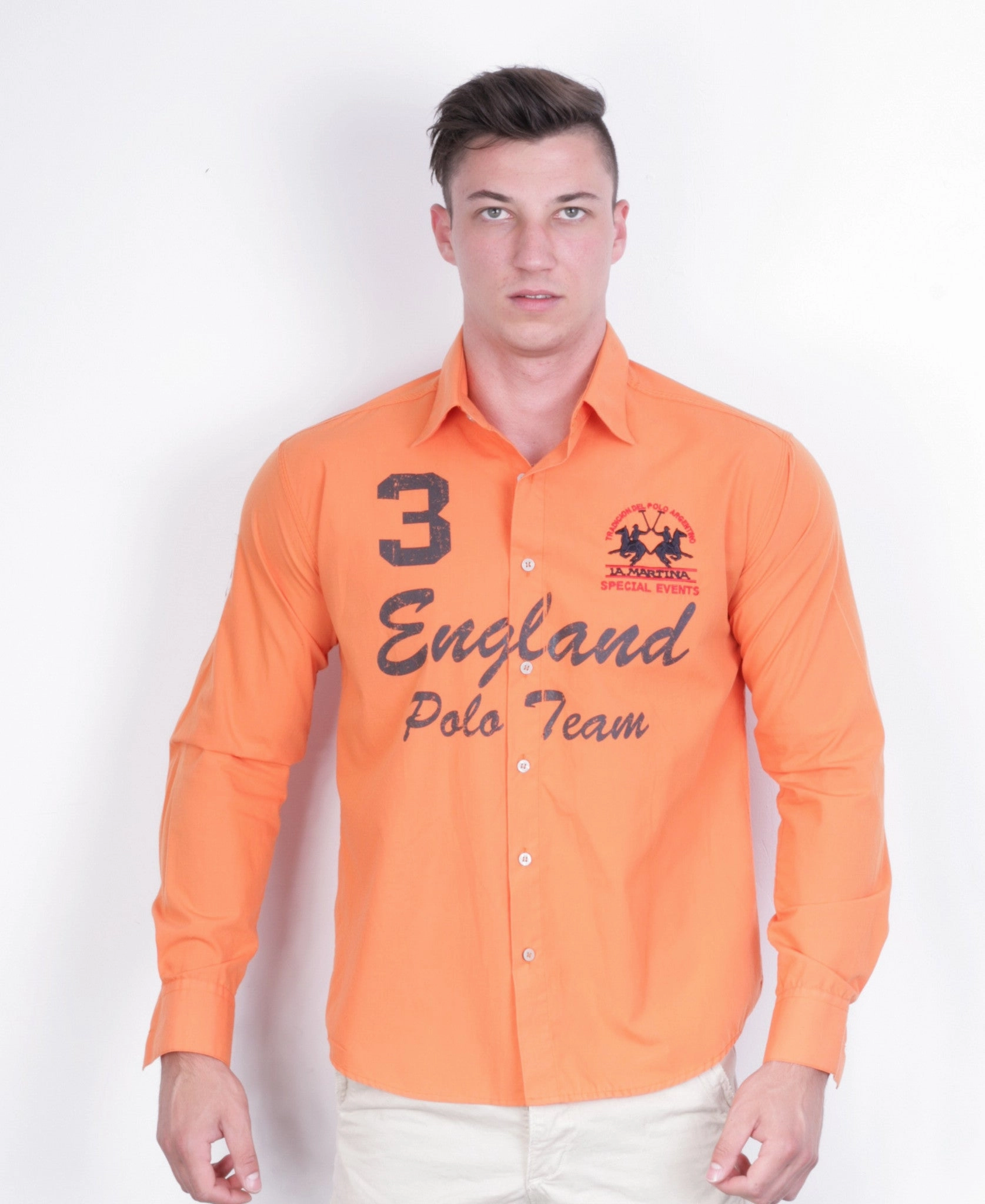 Chic Design La Martina Mens XL Casual Shirt Long Sleeve Orange Argentino