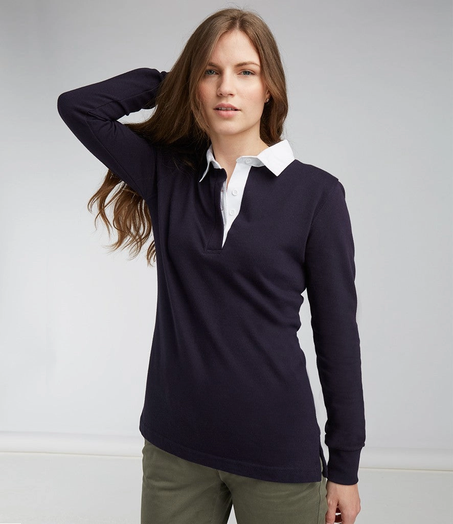 Relaxed Style Ladies Lightweight Plain Rugby | BLACK/WHITE
