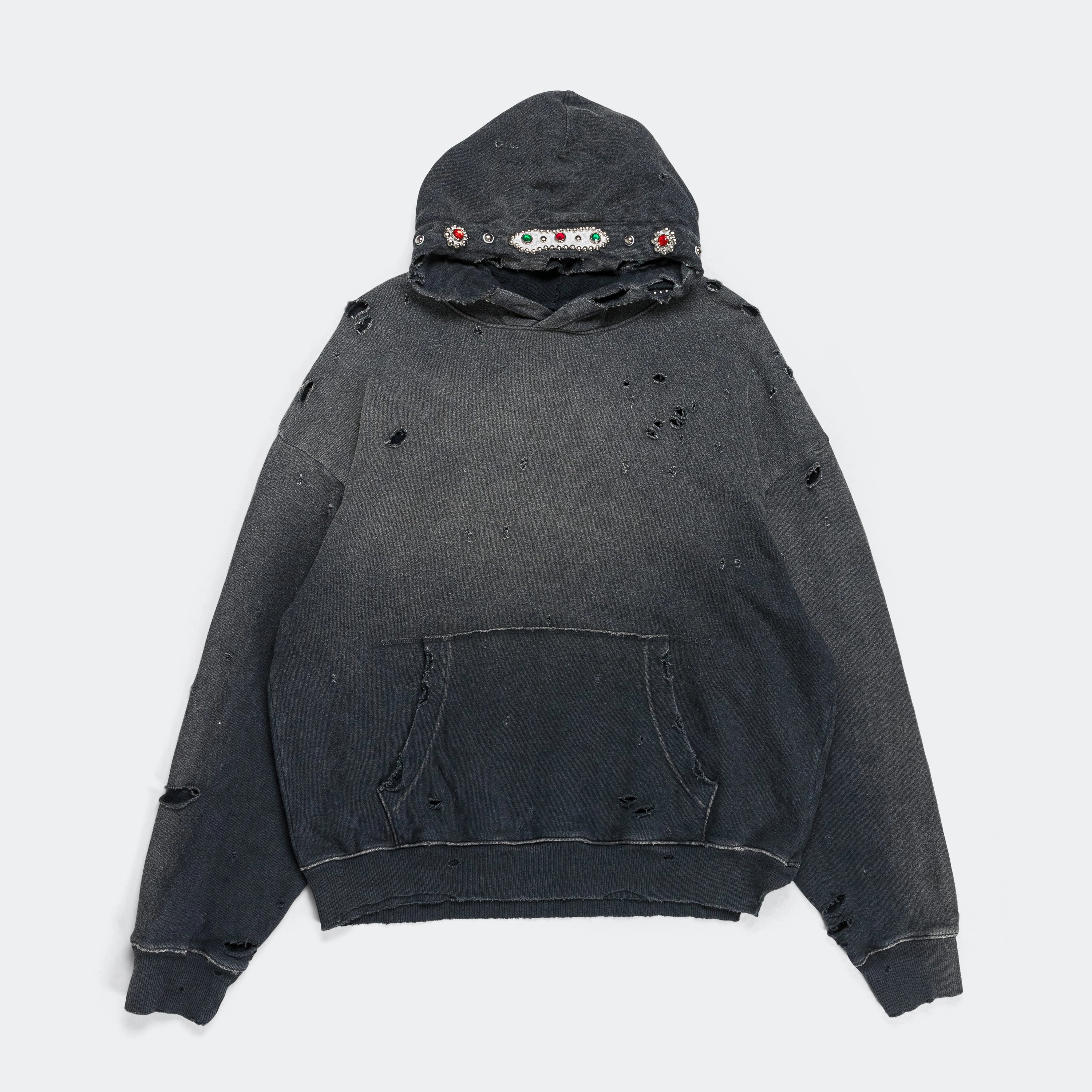All-Weather Comfort SWT Knit THRILLER Damaged Hoodie (STUDS) - Black