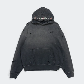 All-Weather Comfort SWT Knit THRILLER Damaged Hoodie (STUDS) - Black