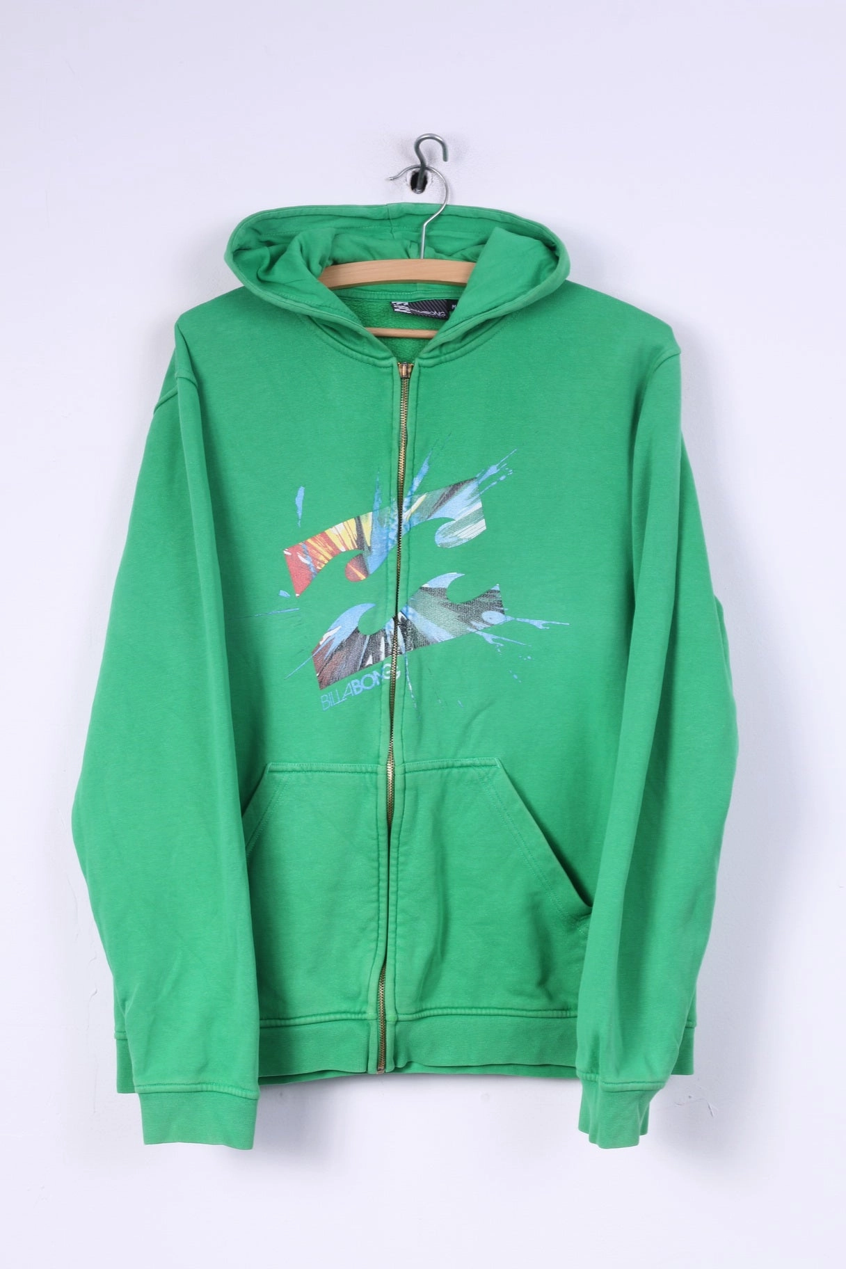 Billabong Mens M Sweatshirt Green Hooded Cotton Jumper Full Zipper product handmade uniqueness