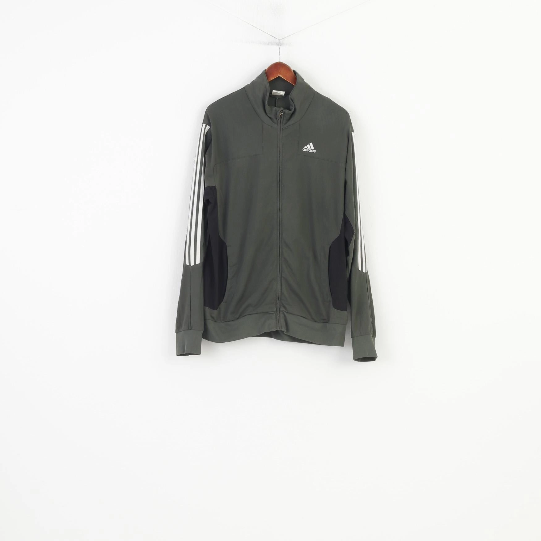 Adidas Men 44 L Sweatshirt Full Zipper Grey Sportswear Vintage Training 3 Stripes Top Fashion Essential Casual Elegance