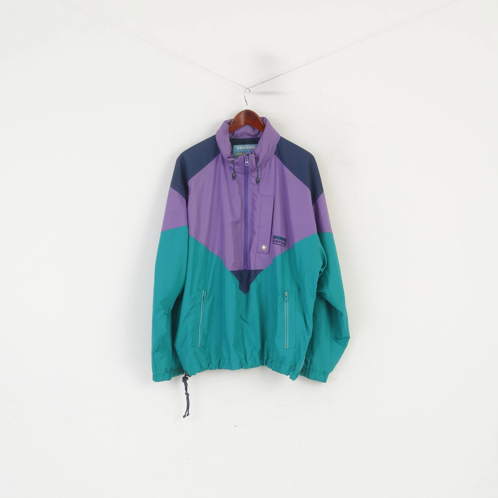 Tenson Men 54 L Jacket Purple Air Push Vintage Pullover Hidden Hood Top Congratulate