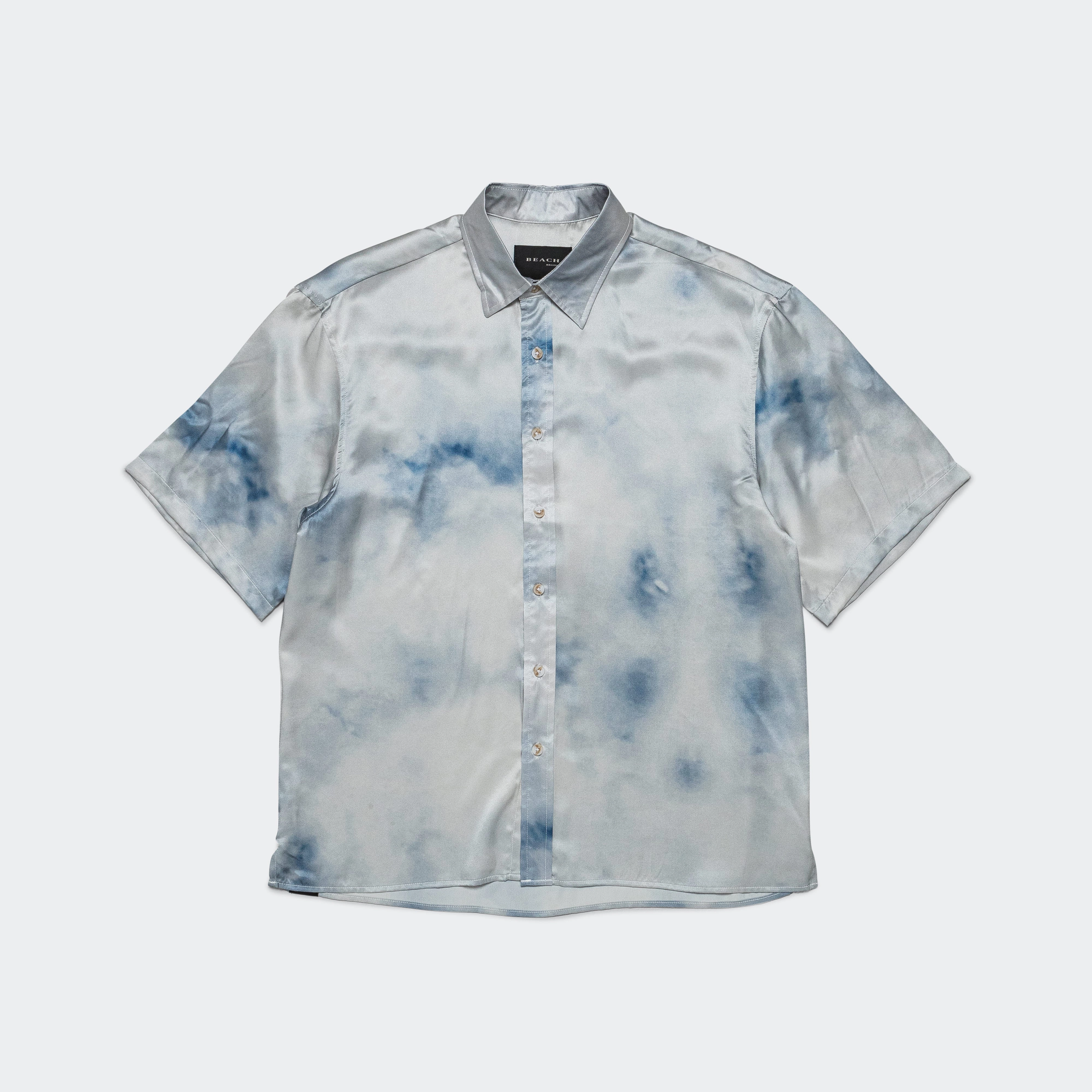 Cloud Silk Shirt - Ivory/Blue Tagless Labeling Smooth Cotton Blend