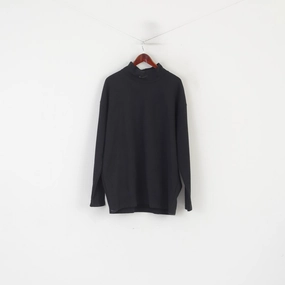 Nike Men L Swetashirt Black Cotton Logo Turtle Neck Oversize Sportswear Top V-Neck