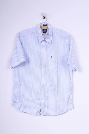 Indian Terrain Mens M (S) Casual Shirt Short Sleeve Striped Premium 60's Custom Fit Contemporary Design Mountain Retreat